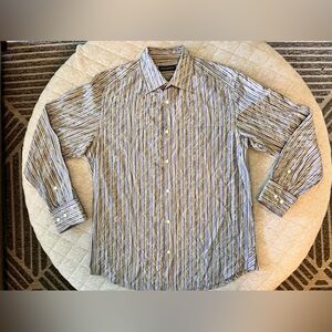 JHANE BARNES 80s Vintage Med Purple Gold Striped Long Sleeve Button Down Shirt